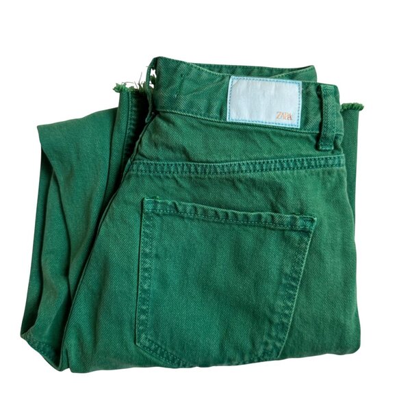 Zara Green Button-Fly Wide Leg Jeans - Size 2 - Picture 2 of 15